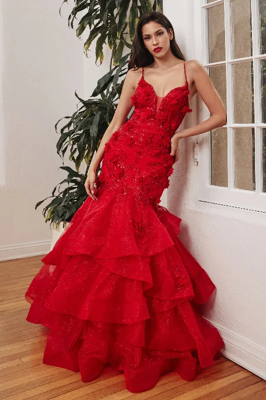 Trendy wedding guest dresses for boho-themed weddings -3D Floral Tiered Mermaid Dress by Ladivine CM329 Trendy wedding guest dresses for boho-themed weddings -3D Floral Tiered Mermaid Dress by Ladivine CM329
