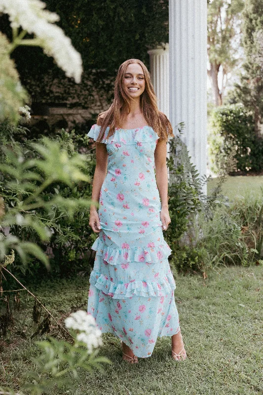 cocktail dresses with chiffon overlays for softness --Irelynn Maxi Dress - Blue Floral cocktail dresses with chiffon overlays for softness --Irelynn Maxi Dress - Blue Floral