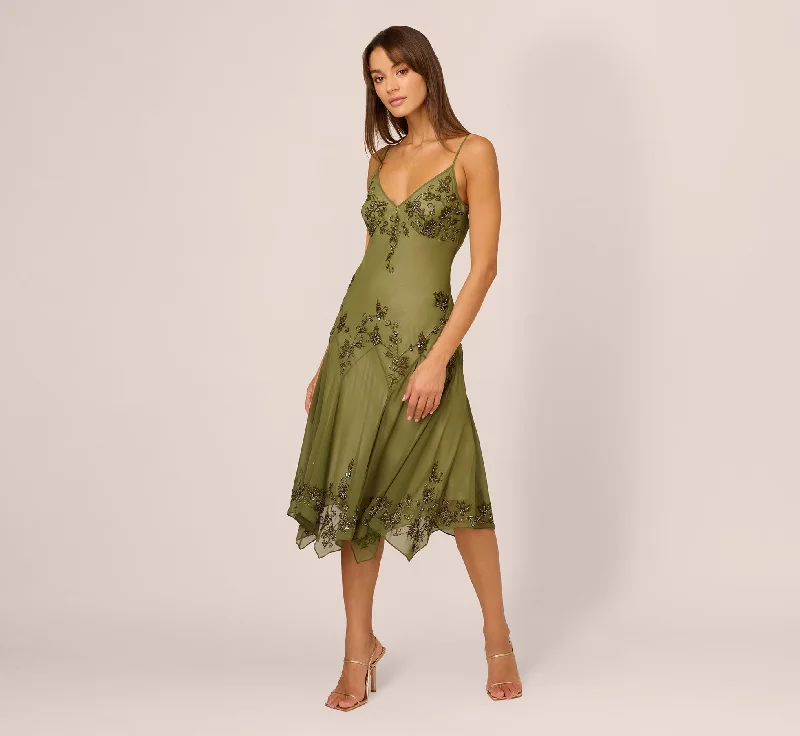 Beautiful wedding guest dresses for winter celebrations -Vintage Beaded Midi Fairy Dress With Sharkbite Hem In Olive Beautiful wedding guest dresses for winter celebrations -Vintage Beaded Midi Fairy Dress With Sharkbite Hem In Olive