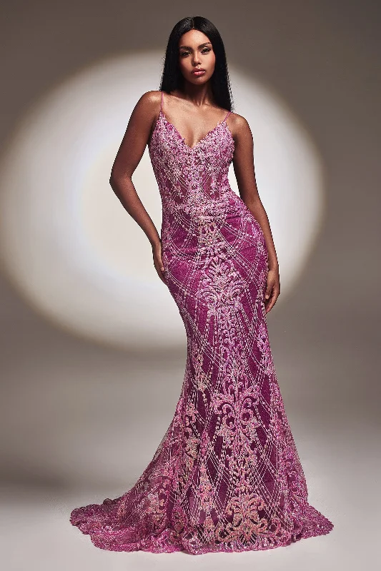 plus size cocktail dresses with long sleeves for winter parties --Glitter Print Mermaid Gown by Ladivine CC2168 plus size cocktail dresses with long sleeves for winter parties --Glitter Print Mermaid Gown by Ladivine CC2168