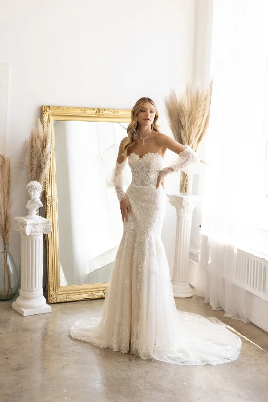 Elegant wedding guest dresses with satin fabric for a polished finish -Puff Sleeve Strapless Bridal Gown by Abby Lane 97184 Elegant wedding guest dresses with satin fabric for a polished finish -Puff Sleeve Strapless Bridal Gown by Abby Lane 97184