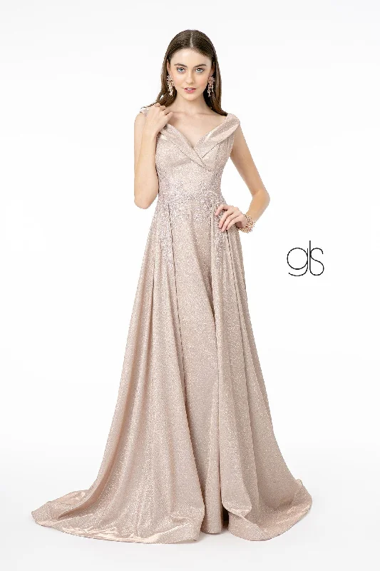 Wedding guest dresses with asymmetrical necklines for modern elegance -Long Cap Sleeve Metallic Dress by Elizabeth K GL1817 Wedding guest dresses with asymmetrical necklines for modern elegance -Long Cap Sleeve Metallic Dress by Elizabeth K GL1817