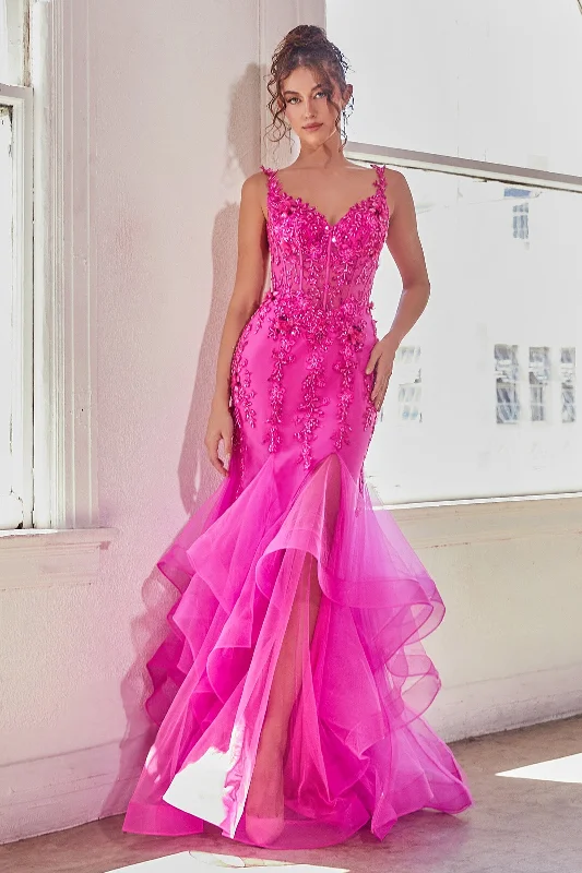 cocktail dresses with high-low skirts for trendy looks --Beaded Sleeveless Ruffled Mermaid Dress by Ladivine CD331 cocktail dresses with high-low skirts for trendy looks --Beaded Sleeveless Ruffled Mermaid Dress by Ladivine CD331