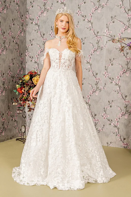 Wedding guest dresses with halter necks for a flattering style -Floral Applique Off Shoulder Bridal Gown by GLS Gloria GL3449 Wedding guest dresses with halter necks for a flattering style -Floral Applique Off Shoulder Bridal Gown by GLS Gloria GL3449