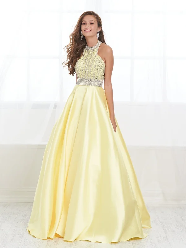 Wedding guest dresses with delicate embroidery for an intricate design -Beaded Mikado Halter A-line Gown by Tiffany Designs 16424 Wedding guest dresses with delicate embroidery for an intricate design -Beaded Mikado Halter A-line Gown by Tiffany Designs 16424