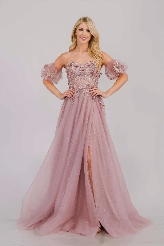 cocktail dresses with sequin skirts for party nights --Applique Strapless A-line Gown by Amelia Couture 3041
