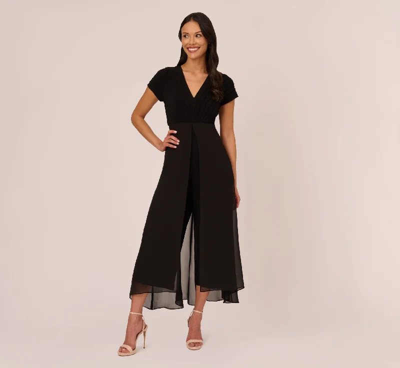 Simple yet elegant spring dresses for an effortless look -Cropped Jumpsuit With Pintuck Bodice In Black Simple yet elegant spring dresses for an effortless look -Cropped Jumpsuit With Pintuck Bodice In Black
