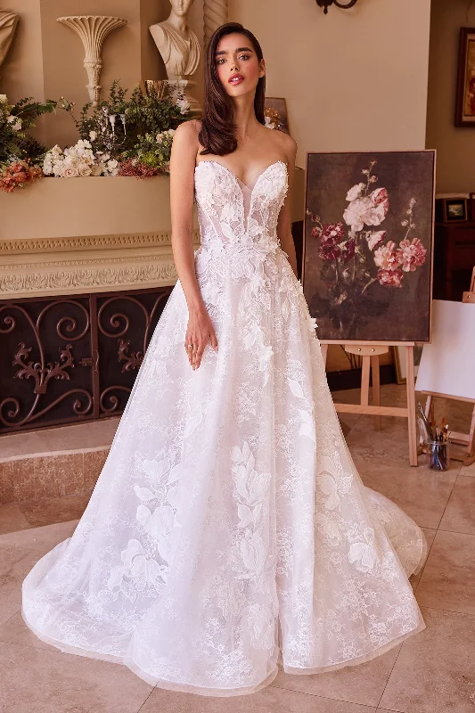 Elegant wedding guest dresses that suit all skin tones -3D Floral Strapless A-line Bridal Gown by Ladivine WL034 Elegant wedding guest dresses that suit all skin tones -3D Floral Strapless A-line Bridal Gown by Ladivine WL034