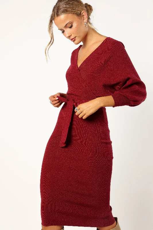cocktail dresses with layered tulle skirts for volume --Nate Dress - Merlot