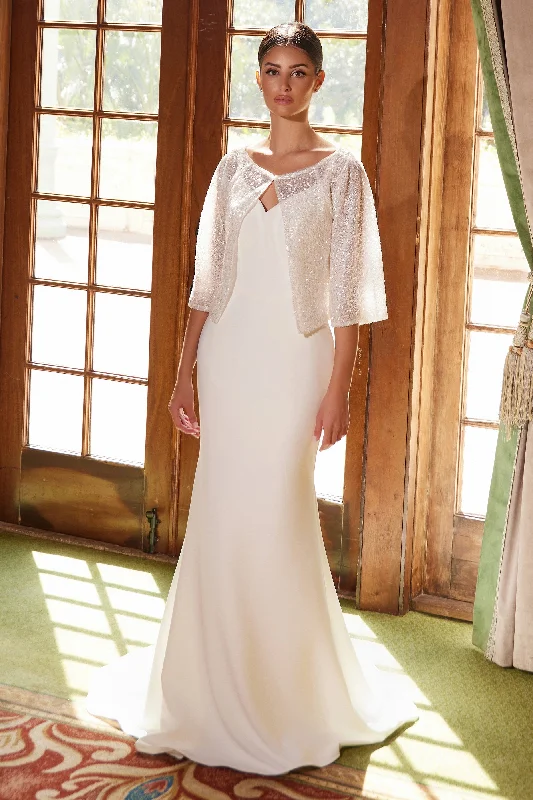 cocktail dresses with sequined accents for festive look --2-Piece Jacket Bridal Gown by Nox Anabel JW1030