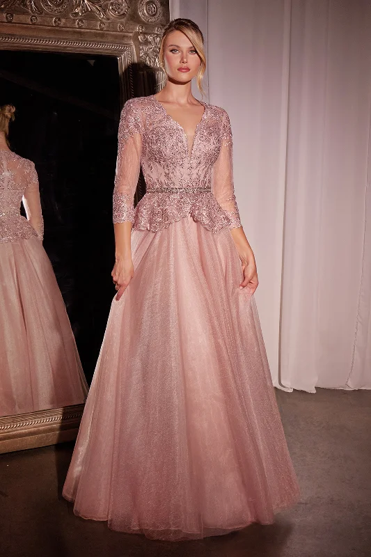 Trendy wedding guest dresses for modern bridesmaids -Applique 3/4 Sleeve A-line Gown by Ladivine CD789 Trendy wedding guest dresses for modern bridesmaids -Applique 3/4 Sleeve A-line Gown by Ladivine CD789