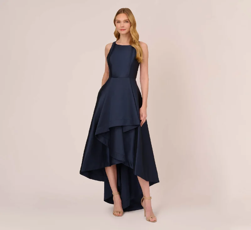 formal dresses with pleated skirts for graceful movement --High Low Mikado Gown With Asymmetrical Detail In Midnight formal dresses with pleated skirts for graceful movement --High Low Mikado Gown With Asymmetrical Detail In Midnight