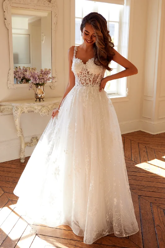 cocktail dresses with chiffon skirts for flowy movement --Applique Sleeveless A-line Bridal Gown by Juliet JT2495AW cocktail dresses with chiffon skirts for flowy movement --Applique Sleeveless A-line Bridal Gown by Juliet JT2495AW