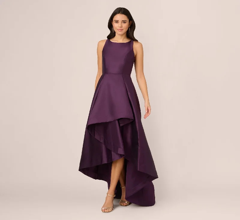 formal dresses for winter galas with fur collars --High Low Mikado Gown With Asymmetrical Detail In Luxe Plum formal dresses for winter galas with fur collars --High Low Mikado Gown With Asymmetrical Detail In Luxe Plum
