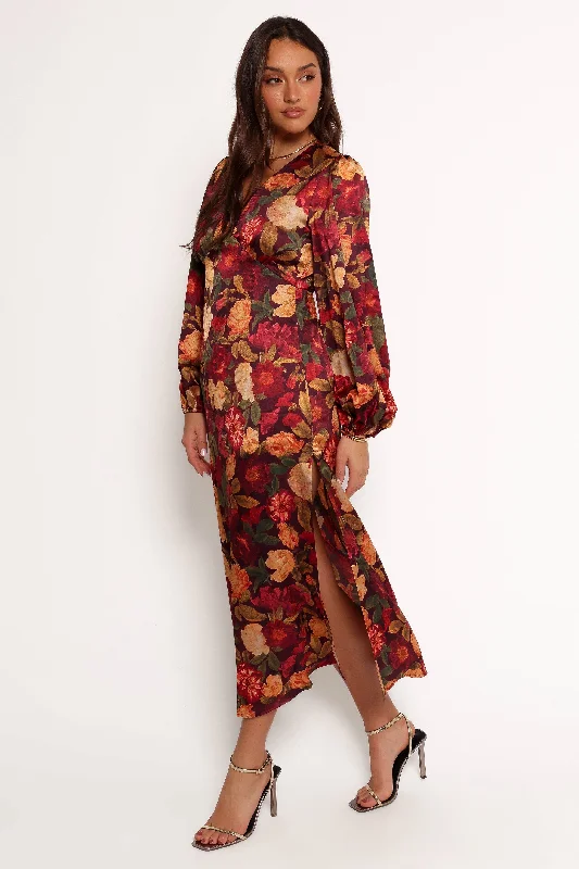Perfect wedding guest dresses for evening cocktail receptions -Zimmer Long Sleeve Maxi Dress - Sangria Bloom Perfect wedding guest dresses for evening cocktail receptions -Zimmer Long Sleeve Maxi Dress - Sangria Bloom