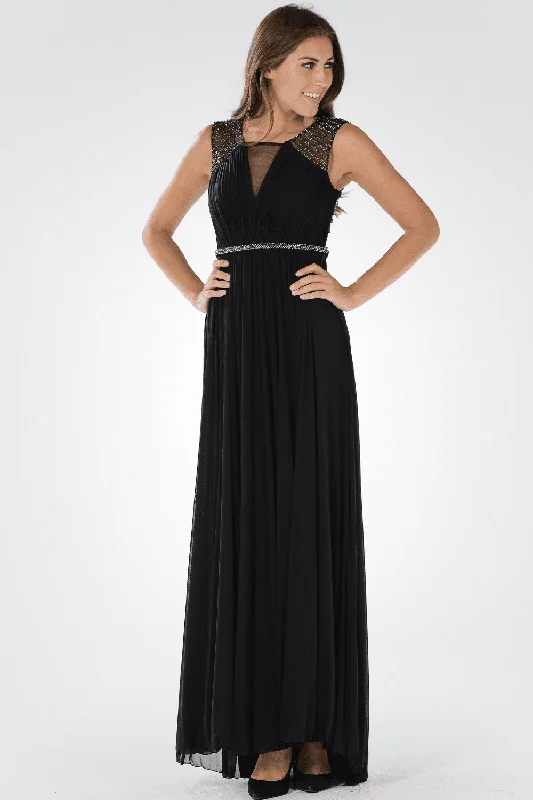 Summer wedding guest dresses in vibrant hues -Long Ruched Dress with Sheer Back by Poly USA 7514 Summer wedding guest dresses in vibrant hues -Long Ruched Dress with Sheer Back by Poly USA 7514