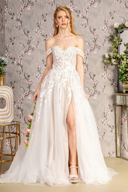 Affordable wedding guest dresses for budget-conscious buyers -Off Shoulder A-line Slit Bridal Gown by GLS Gloria GL3429 Affordable wedding guest dresses for budget-conscious buyers -Off Shoulder A-line Slit Bridal Gown by GLS Gloria GL3429