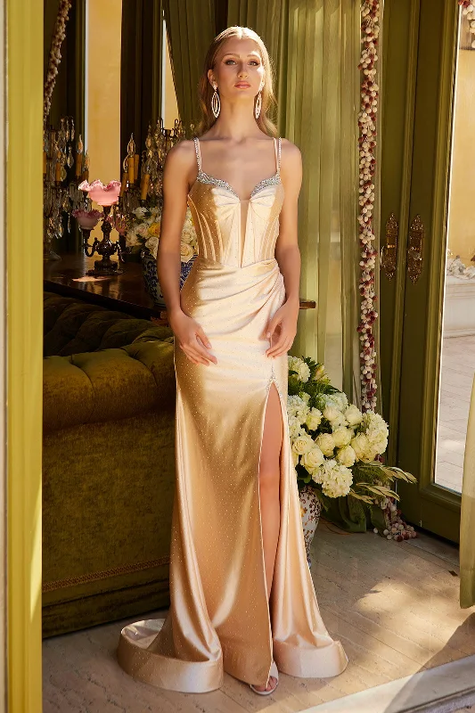 cocktail dresses with metallic thread for shimmer --Beaded Satin Corset Slit Gown by Elizabeth K GL3538 cocktail dresses with metallic thread for shimmer --Beaded Satin Corset Slit Gown by Elizabeth K GL3538