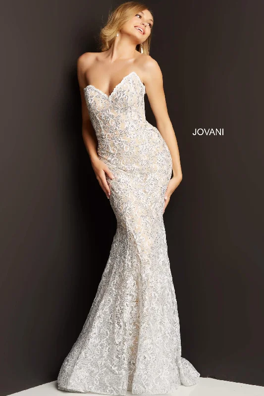 cocktail dresses with ruched sides for slimming effect --Lace Strapless Mermaid Dress by Jovani 08215 cocktail dresses with ruched sides for slimming effect --Lace Strapless Mermaid Dress by Jovani 08215