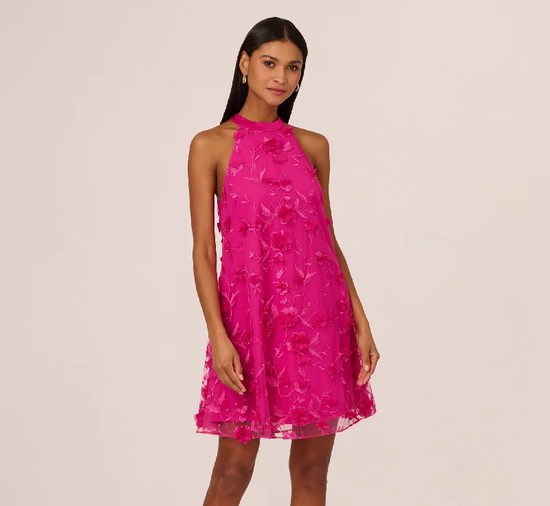 Elegant wedding guest dresses for a country club wedding -3D Floral Embroidered Trapeze Dress With Open Bow Back In Cosmo Pink Elegant wedding guest dresses for a country club wedding -3D Floral Embroidered Trapeze Dress With Open Bow Back In Cosmo Pink
