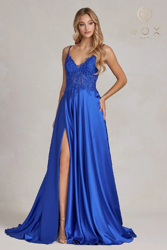 cocktail dresses with pleated skirts for elegant flow --Embroidered Bodice Slit Gown by Nox Anabel K1121 cocktail dresses with pleated skirts for elegant flow --Embroidered Bodice Slit Gown by Nox Anabel K1121