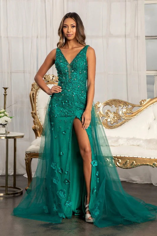 cocktail dresses with floral appliques for spring vibes --Fitted 3D Floral Applique Gown by Elizabeth K GL3011