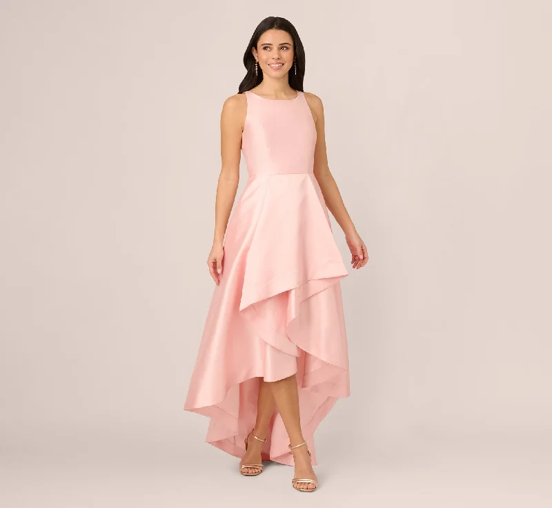 formal dresses for senior women with classic cuts --High Low Mikado Gown With Asymmetrical Detail In Pink Peach formal dresses for senior women with classic cuts --High Low Mikado Gown With Asymmetrical Detail In Pink Peach