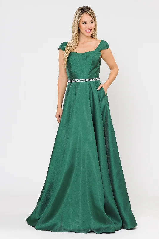 maternity bridesmaid dresses with wrap design for adjustable fit --Long Mikado Cap Sleeve Dress with Corset Back by Poly USA 8702 maternity bridesmaid dresses with wrap design for adjustable fit --Long Mikado Cap Sleeve Dress with Corset Back by Poly USA 8702
