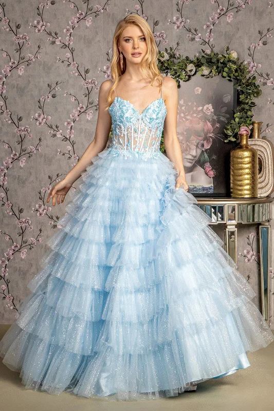 Trendy wedding guest dresses for weddings in tropical climates -Glitter Sleeveless Tiered Ruffled Gown by GLS Gloria GL3464 Trendy wedding guest dresses for weddings in tropical climates -Glitter Sleeveless Tiered Ruffled Gown by GLS Gloria GL3464