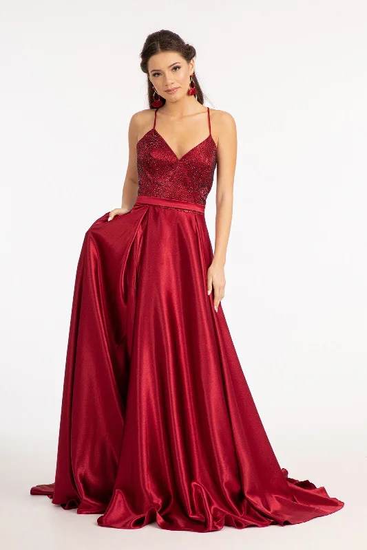 cocktail dresses with halter tops for chic style --Beaded Satin A-line Gown by Elizabeth K GL3040 cocktail dresses with halter tops for chic style --Beaded Satin A-line Gown by Elizabeth K GL3040