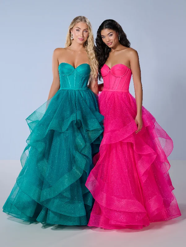 cocktail dresses with floral prints for spring events --Strapless Layered A-line Gown by Tiffany Designs 16245 cocktail dresses with floral prints for spring events --Strapless Layered A-line Gown by Tiffany Designs 16245