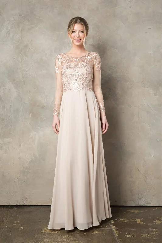 Wedding guest dresses for spring weddings with a boho vibe -Sequin Embroidered Long Sleeve A-line Gown by Juno 0960 Wedding guest dresses for spring weddings with a boho vibe -Sequin Embroidered Long Sleeve A-line Gown by Juno 0960
