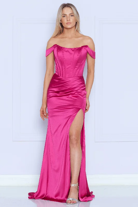 formal dresses for winter balls with faux fur accents --Long Fitted Corset Slit Dress by Poly USA 9024 formal dresses for winter balls with faux fur accents --Long Fitted Corset Slit Dress by Poly USA 9024