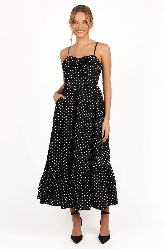 Graduation dresses with an A-line silhouette for versatility -Hailee Maxi Dress - Black Polka Dot Graduation dresses with an A-line silhouette for versatility -Hailee Maxi Dress - Black Polka Dot