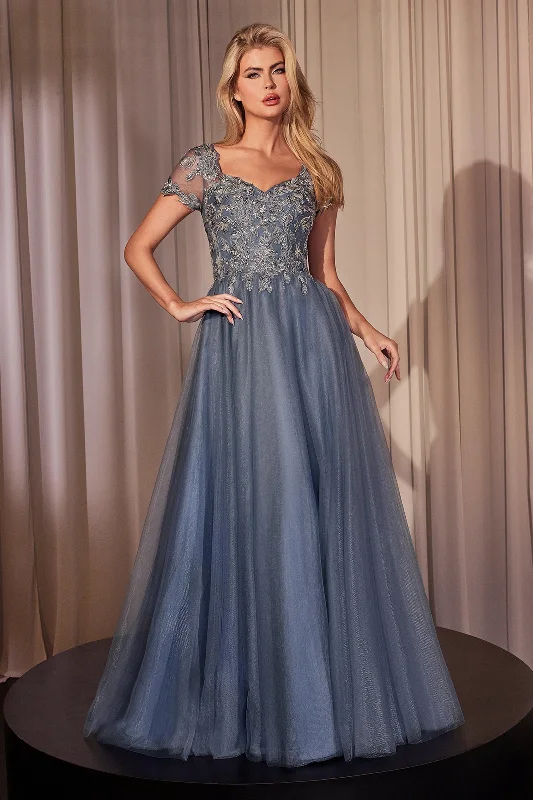Best wedding guest dresses for afternoon garden weddings -Applique Short Sleeve Tulle Gown by Ladivine CM360 Best wedding guest dresses for afternoon garden weddings -Applique Short Sleeve Tulle Gown by Ladivine CM360