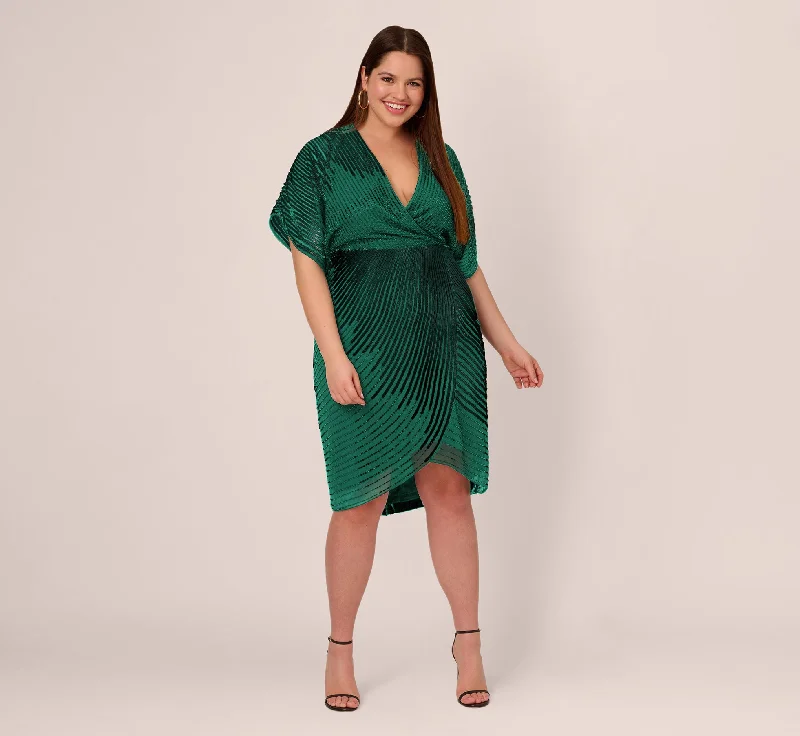 Wedding guest dresses with wrap-around designs for a timeless look -Plus Size Beaded Faux Wrap Dress With Dolman Sleeves In Dark Ivy Wedding guest dresses with wrap-around designs for a timeless look -Plus Size Beaded Faux Wrap Dress With Dolman Sleeves In Dark Ivy