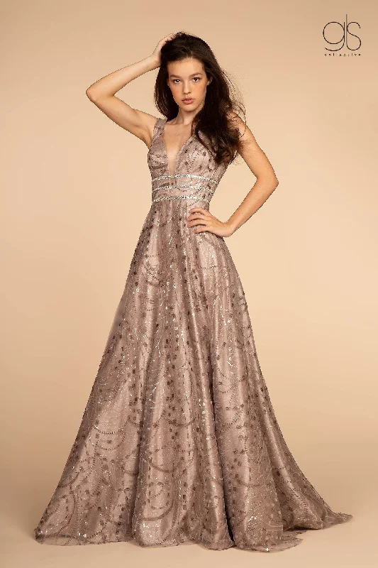 cocktail dresses with satin finish for luxurious look --Embellished Deep V-Neck Gown by Elizabeth K GL2589 cocktail dresses with satin finish for luxurious look --Embellished Deep V-Neck Gown by Elizabeth K GL2589