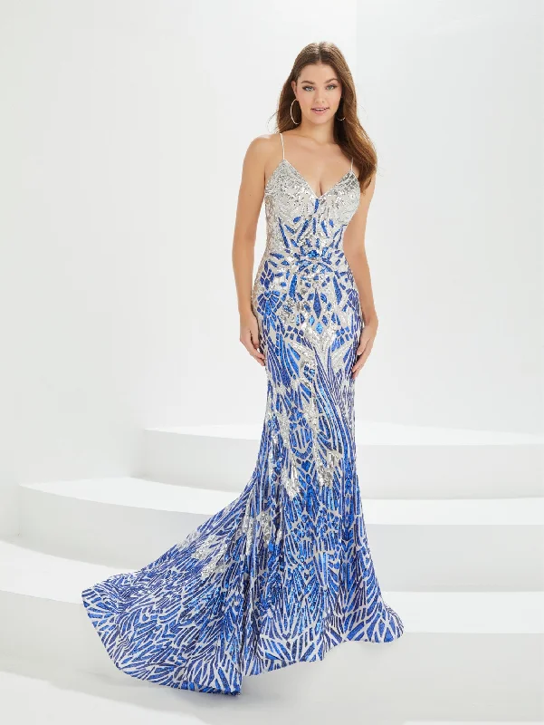 cocktail dresses with chiffon overlays for soft texture --Sequin Print V-Neck Mermaid Dress by Tiffany Designs 16023 cocktail dresses with chiffon overlays for soft texture --Sequin Print V-Neck Mermaid Dress by Tiffany Designs 16023