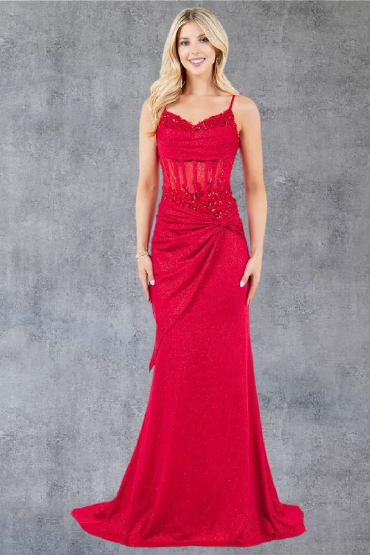 cocktail dresses with wrap skirts for adjustable fit --Glitter Sleeveless Gown by Cinderella Couture 8254J