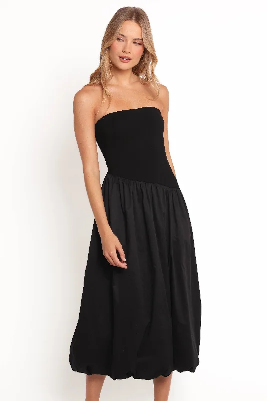Modern satin cocktail dresses for evening affairs -Annalyse Midi Dress - Black