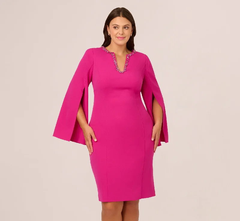 Trendy wedding guest dresses with cut-out details for added drama -Plus Size Knit Crepe Jewel Short Dress In Berry Rose Trendy wedding guest dresses with cut-out details for added drama -Plus Size Knit Crepe Jewel Short Dress In Berry Rose