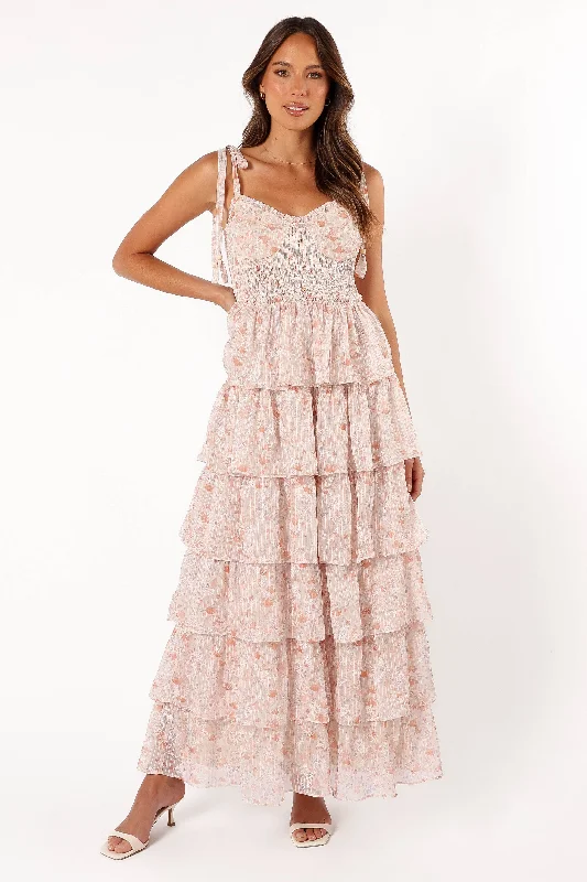 Trendy wedding guest dresses in bold prints for a statement look -Kristah Maxi Dress - Peach Floral Trendy wedding guest dresses in bold prints for a statement look -Kristah Maxi Dress - Peach Floral