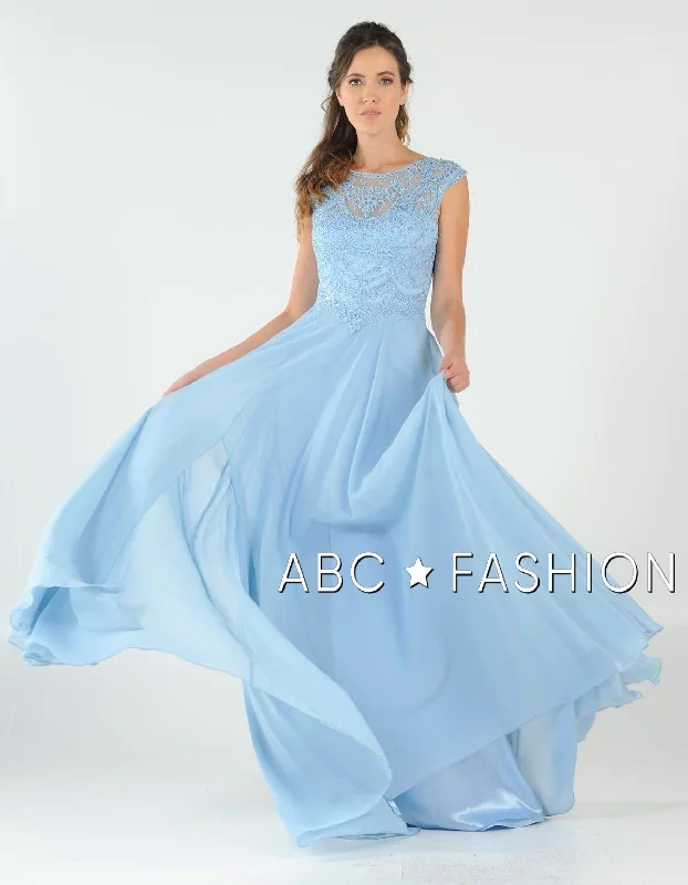 bridesmaid dresses with tiered skirts for volume and movement --Long Embroidered Cap Sleeve Dress with Slit by Poly USA 8254 bridesmaid dresses with tiered skirts for volume and movement --Long Embroidered Cap Sleeve Dress with Slit by Poly USA 8254