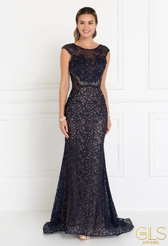 Wedding guest dresses that pair perfectly with neutral shoes -Long Cap Sleeve Lace Dress by Elizabeth K GL1531 Wedding guest dresses that pair perfectly with neutral shoes -Long Cap Sleeve Lace Dress by Elizabeth K GL1531