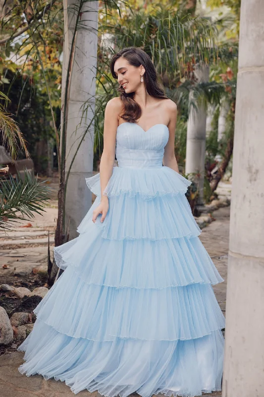 formal dresses with floral appliques for romantic looks --Strapless A-line Tiered Ruffled Gown by Juliet JT2452K formal dresses with floral appliques for romantic looks --Strapless A-line Tiered Ruffled Gown by Juliet JT2452K