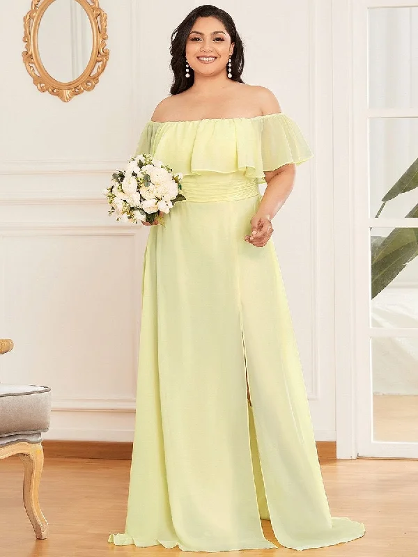 Chic dresses for elegant house parties -Women's Plus Size Ruffle Thigh Split Wholesale Bridesmaid Dresses Chic dresses for elegant house parties -Women's Plus Size Ruffle Thigh Split Wholesale Bridesmaid Dresses