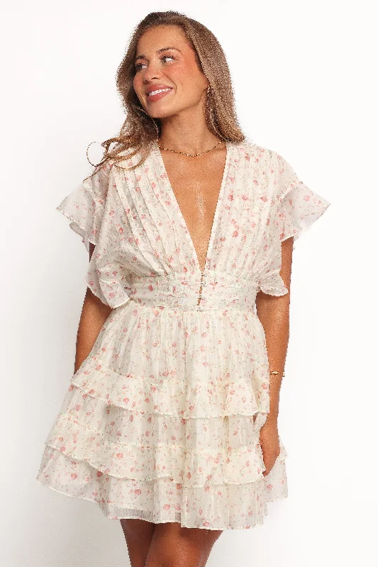 Best party dresses for cocktail parties -Tamsin Mini Dress - Cream Coral Floral