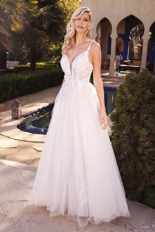 cocktail dresses with sequined accents for festive look --Layered A-line Tulle White Gown by Cinderella Divine CB072W