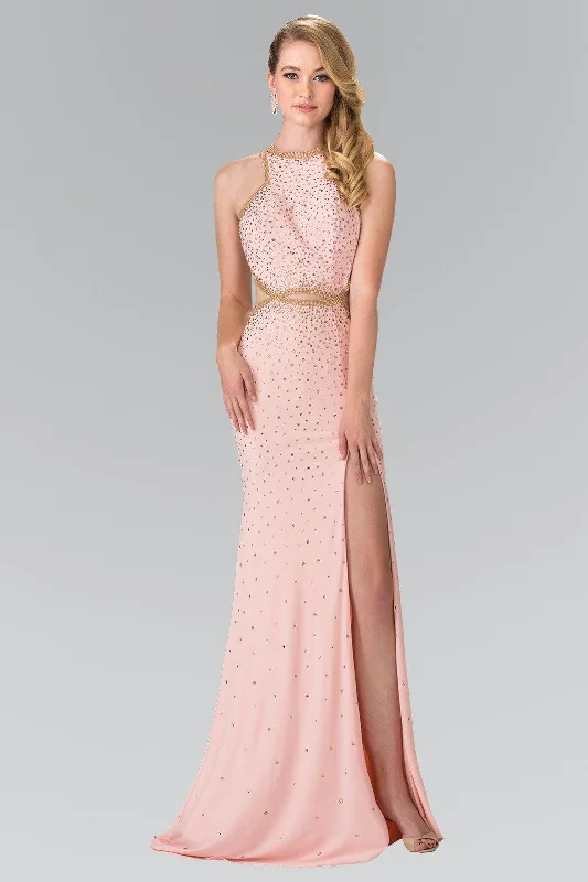 cocktail dresses with floral embroidery for romantic style --Long Beaded Halter Dress with Slit by Elizabeth K GL2265 cocktail dresses with floral embroidery for romantic style --Long Beaded Halter Dress with Slit by Elizabeth K GL2265