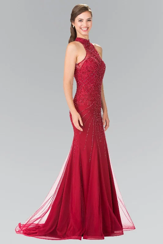 cocktail dresses with wrap skirts for adjustable fit --Long Beaded Tulle Halter Dress by Elizabeth K GL2263 cocktail dresses with wrap skirts for adjustable fit --Long Beaded Tulle Halter Dress by Elizabeth K GL2263